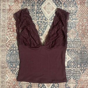 Free People Brown Lace Top
